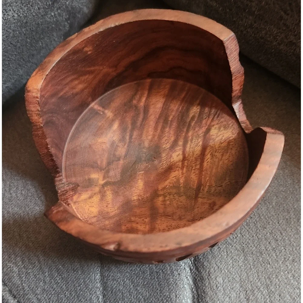 Vintage Hand Carved Wood Bahamas Souvenir Coaster Holder Inlay Tropical Decor